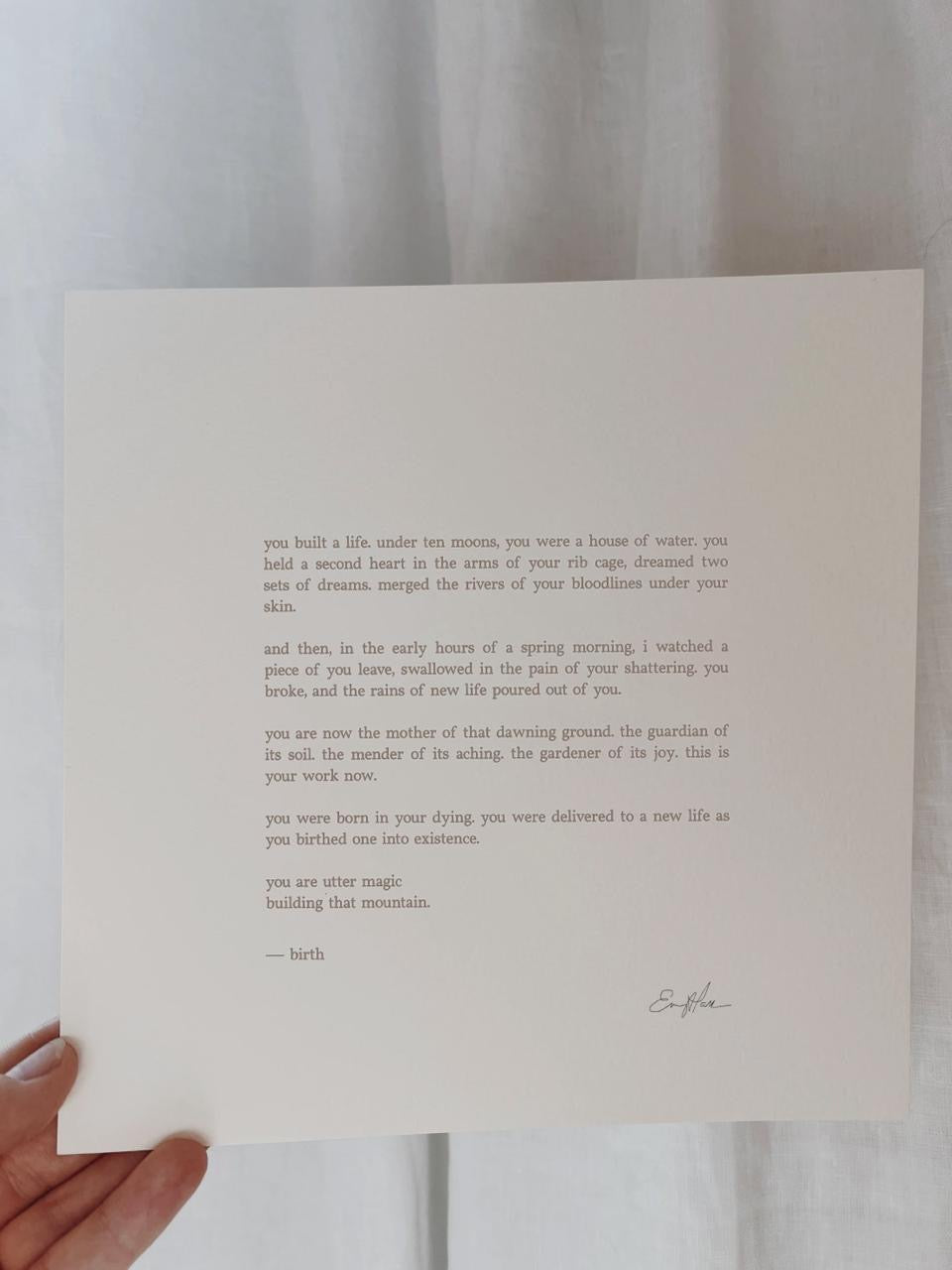 'birth' letterpress print
