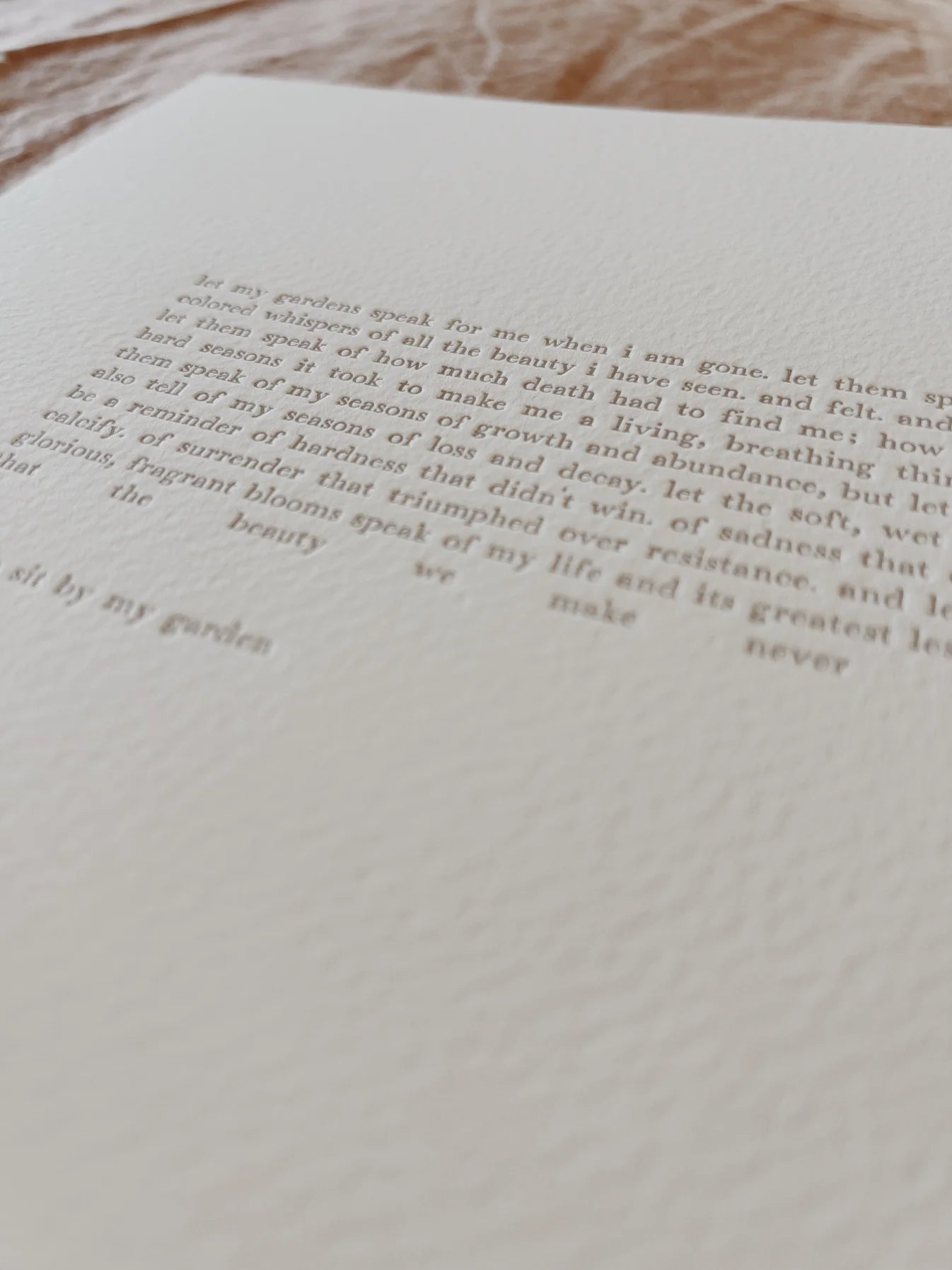 'come sit by my garden' letterpress print