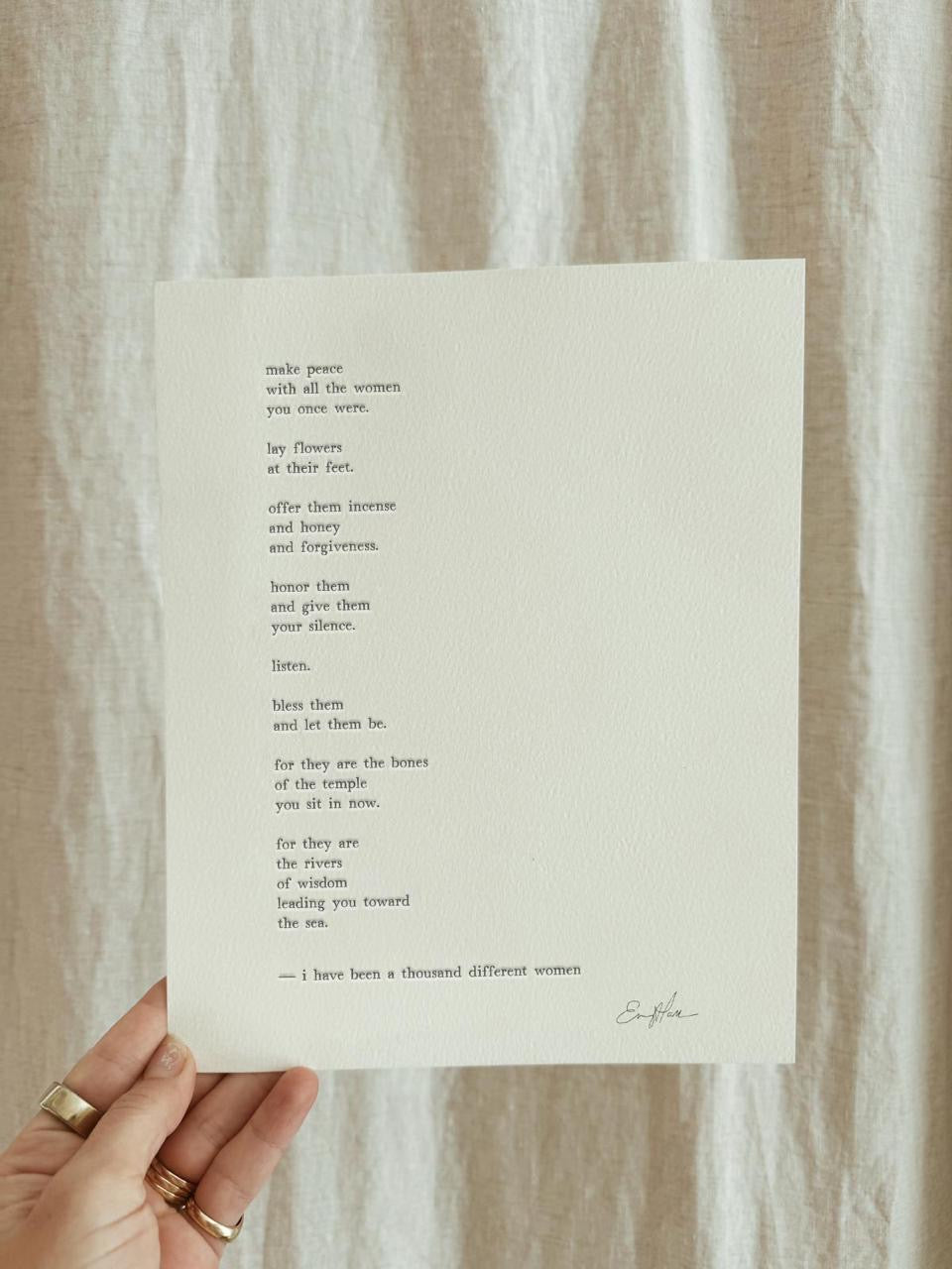 'i have been a thousand different women' letterpress print